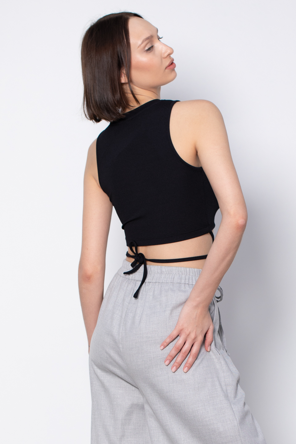 Yanları ipli crop body-5586 Siyah