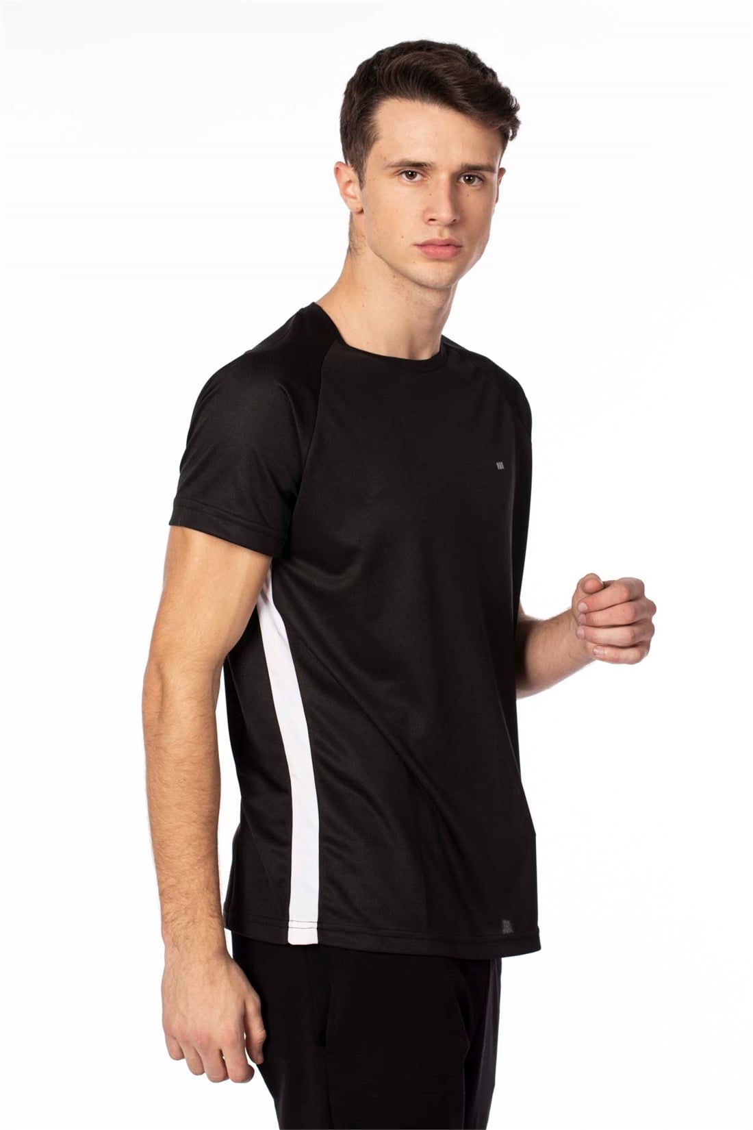 Yanları Şeritli Sport T-Shirt-Siyah
