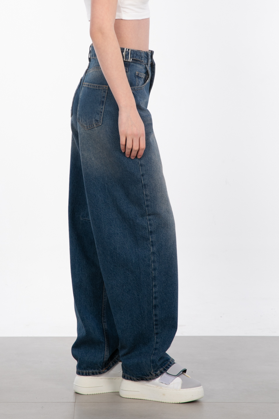 Yanları tokalı baggy jean pantolon-25-1003 Kahve Tint
