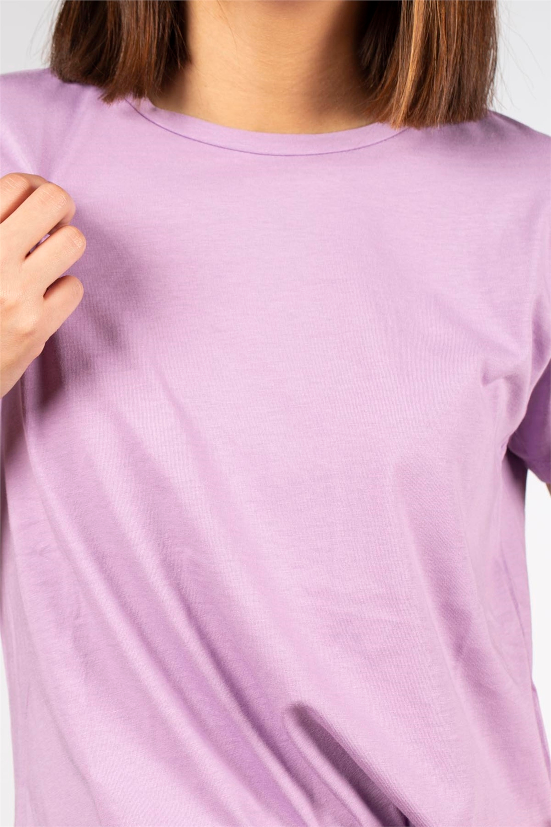 Yanları Yırtmaçlı Basic T-Shirt-Lila