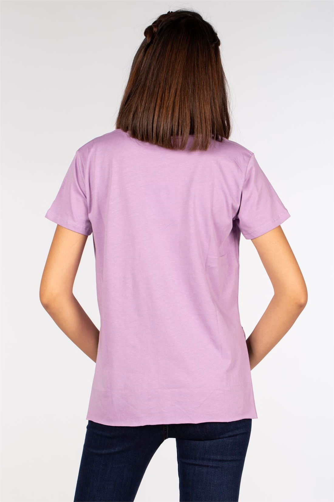 Yanları Yırtmaçlı Basic T-Shirt-Lila