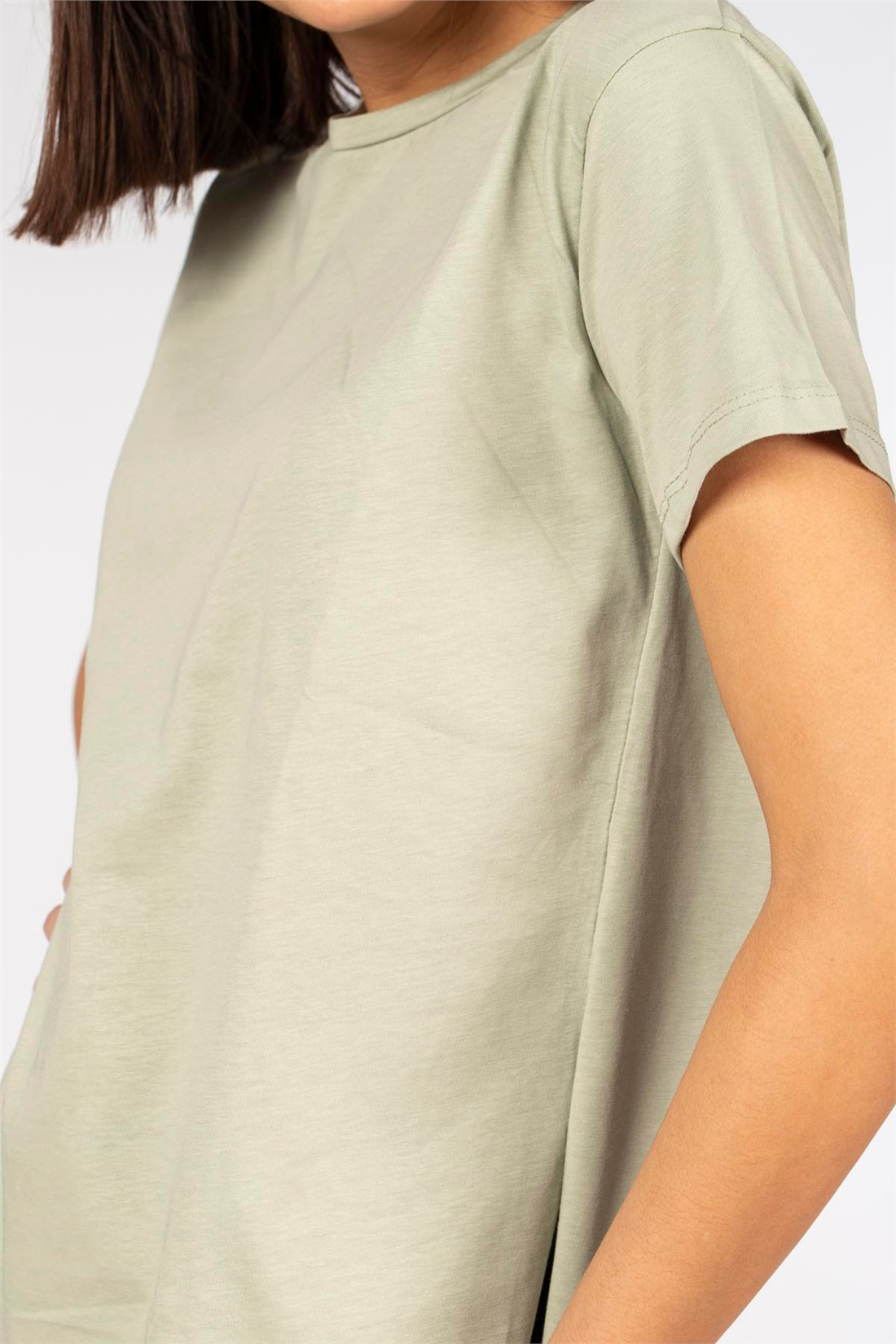 Yanları Yırtmaçlı Basic T-Shirt-Mint
