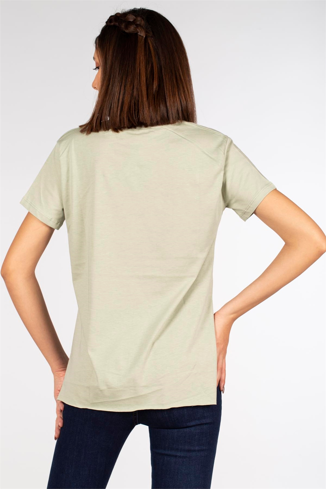 Yanları Yırtmaçlı Basic T-Shirt-Mint