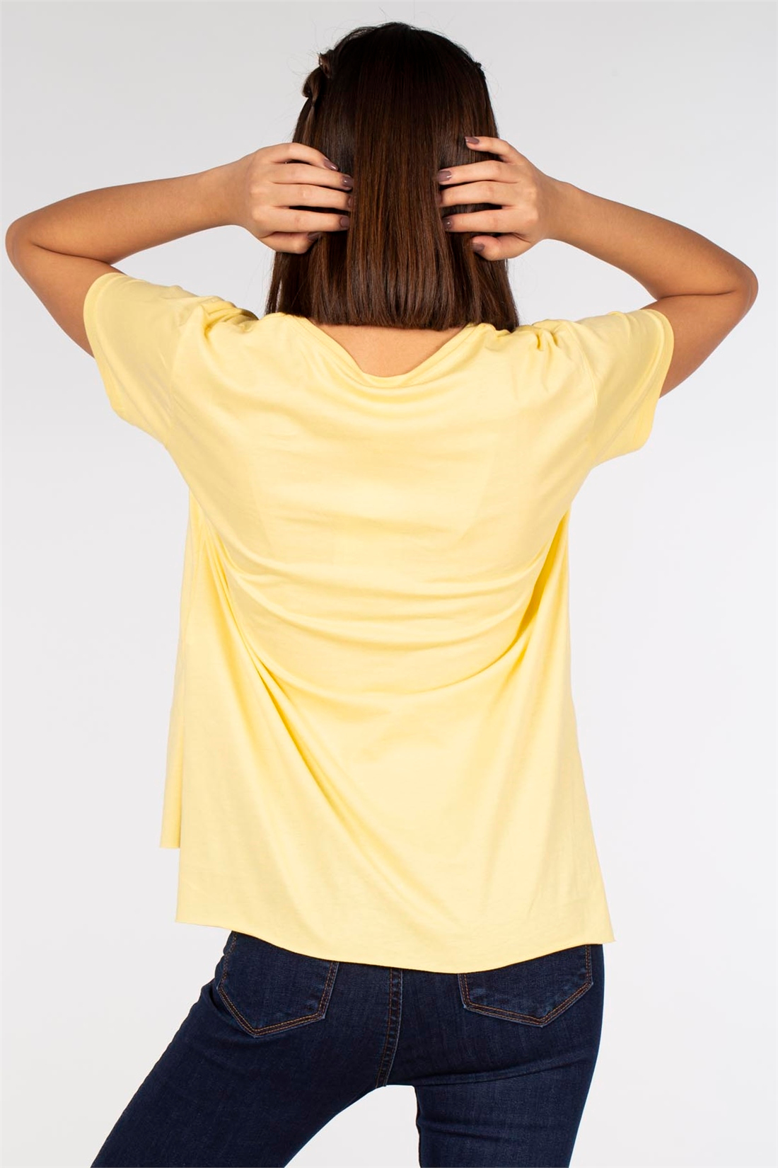 Yanları Yırtmaçlı Basic T-Shirt-Sarı