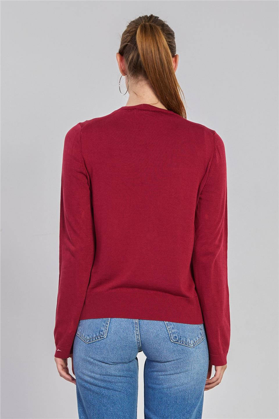 Yanları yırtmaçlı ince triko kazak-6632 Bordo