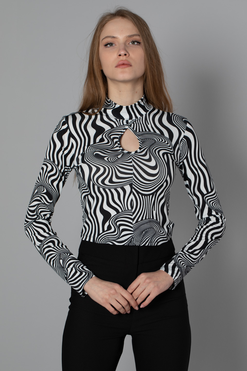 Yarım balıkçı desenli body-9610 Zebra