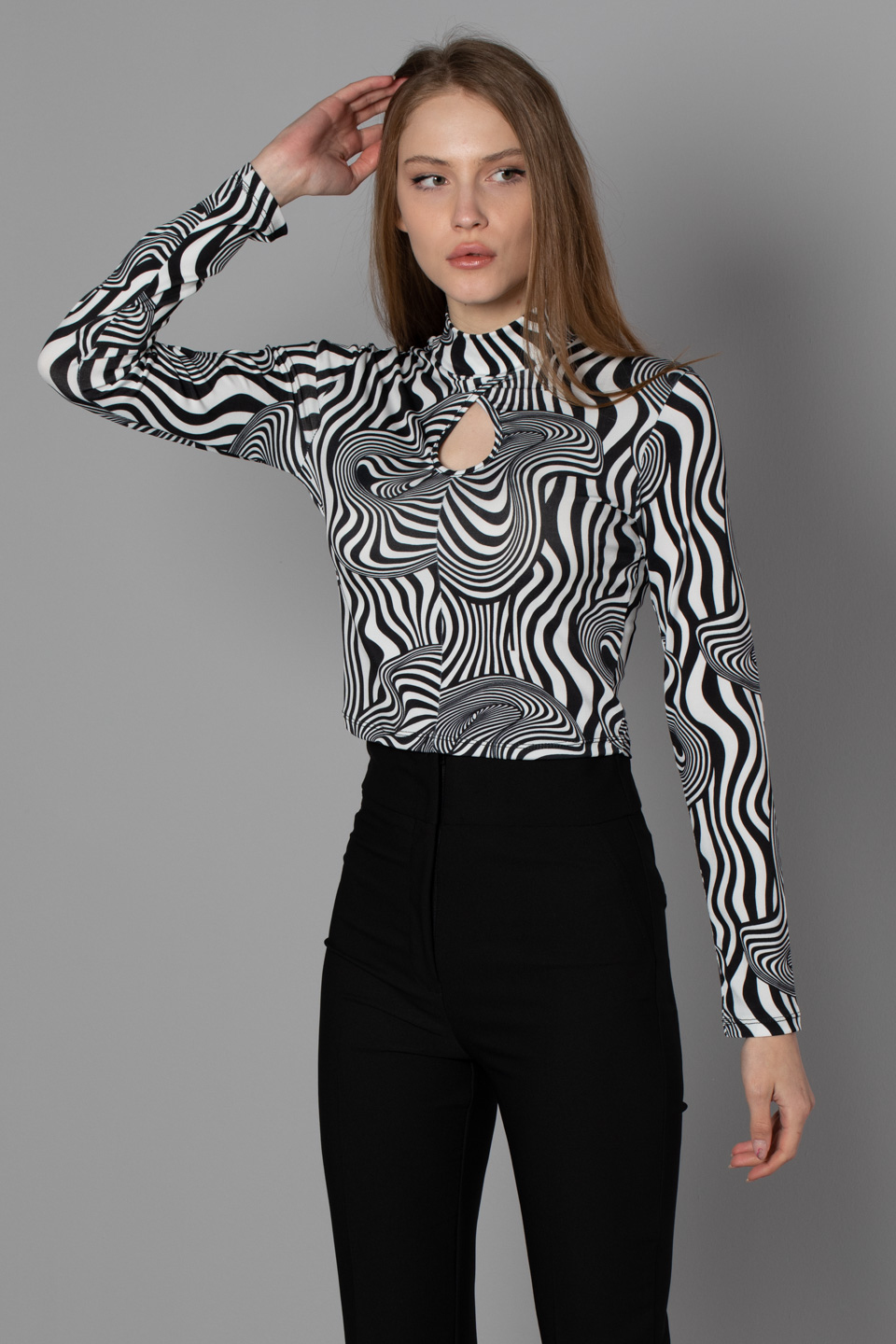 Yarım balıkçı desenli body-9610 Zebra