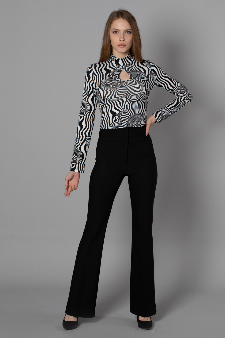 Yarım balıkçı desenli body-9610 Zebra
