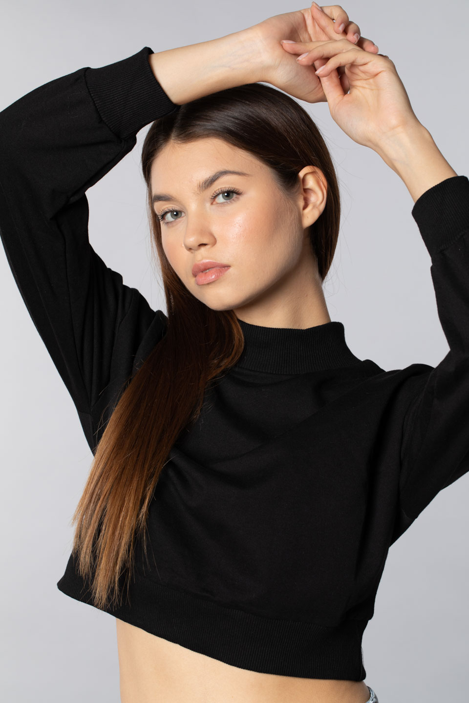 Yarım balıkçı uzun kollu sweatshirt-6295 Siyah