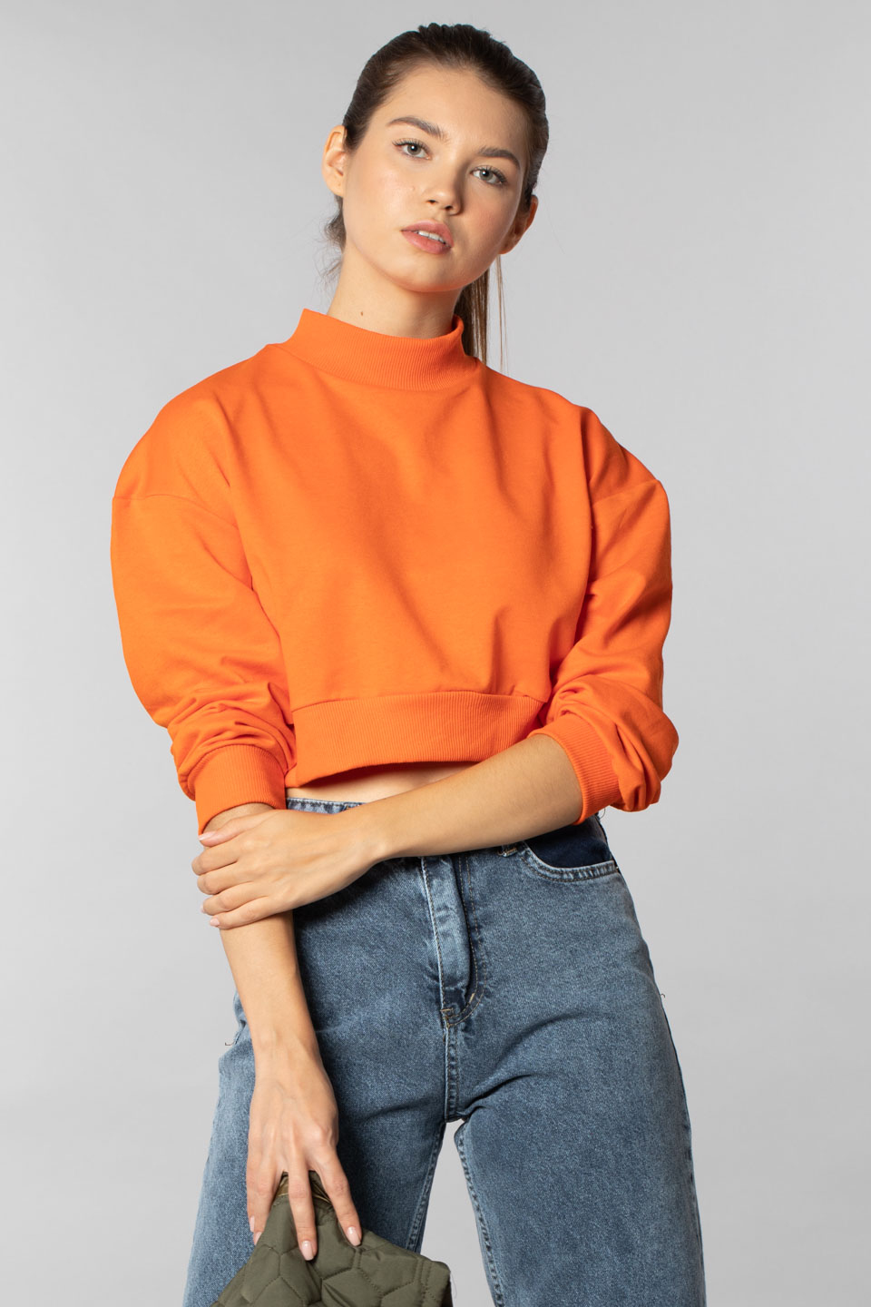Yarım balıkçı uzun kollu sweatshirt-6295 Oranj