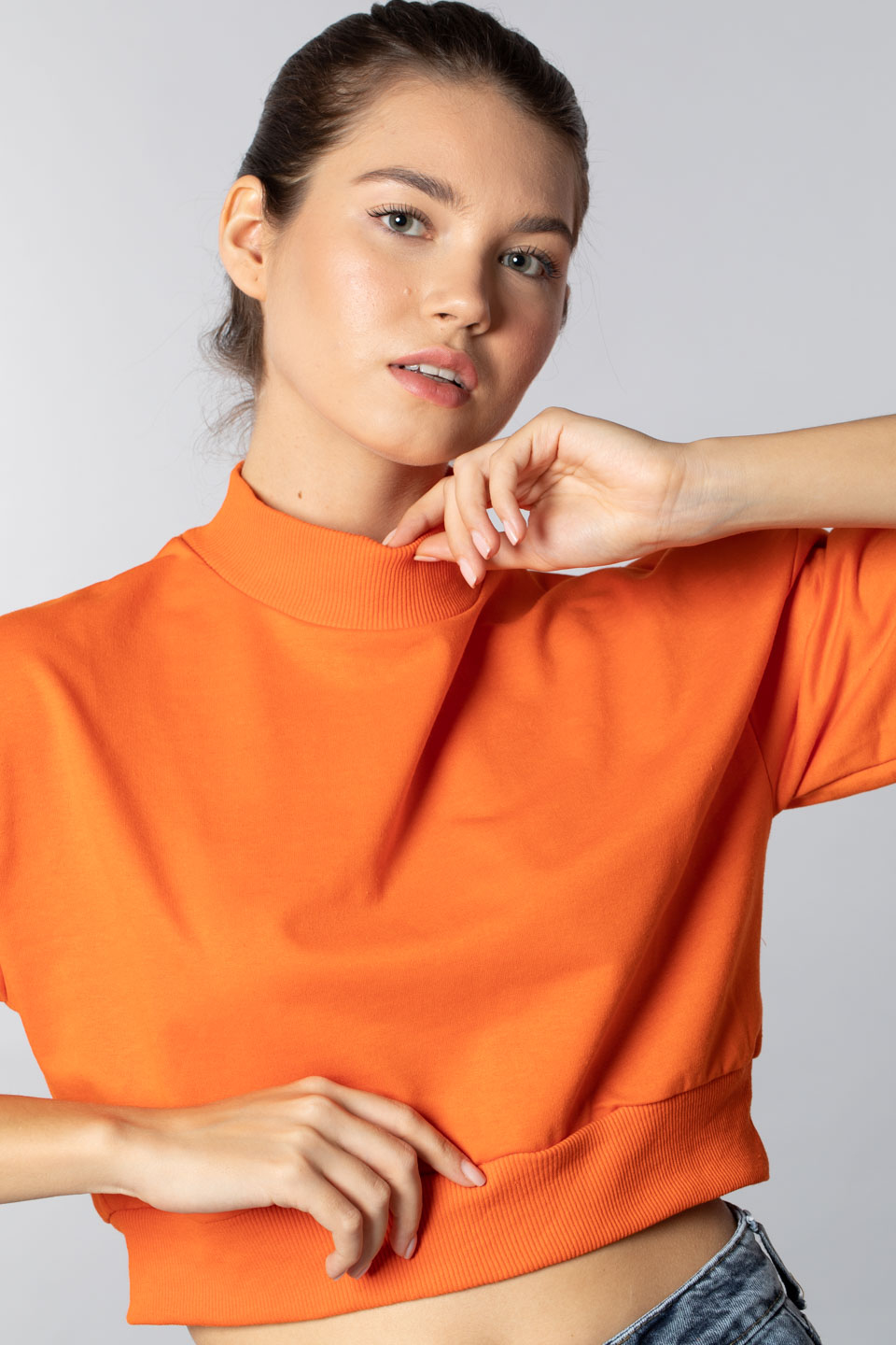 Yarım balıkçı uzun kollu sweatshirt-6295 Oranj