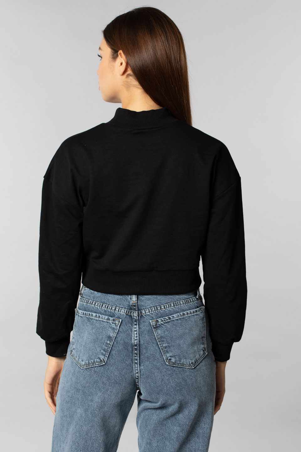Yarım balıkçı uzun kollu sweatshirt-6295 Siyah