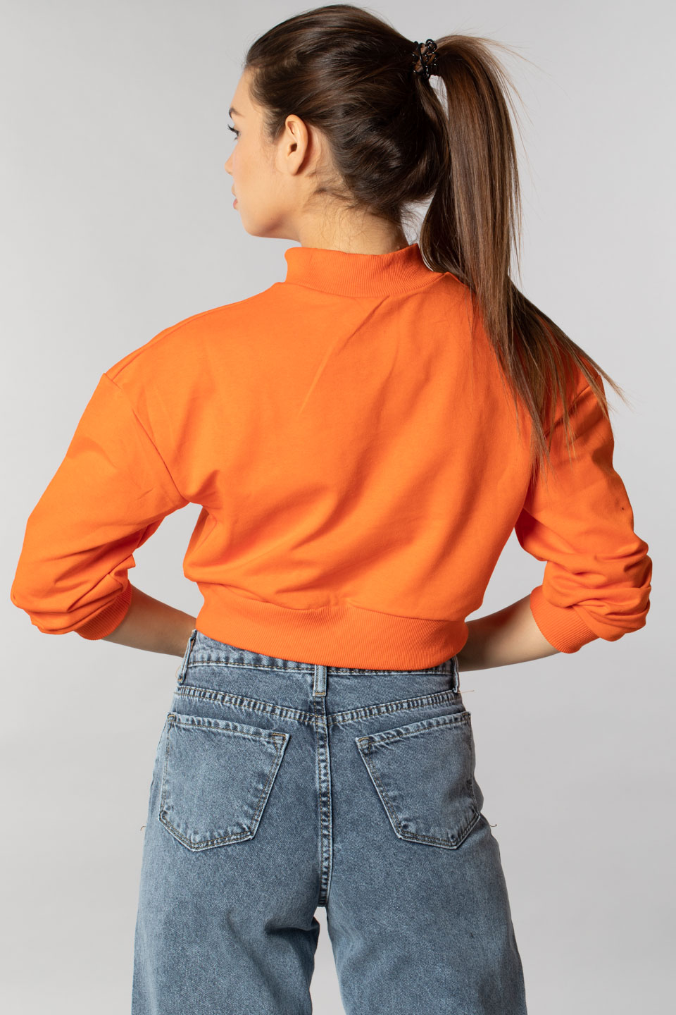 Yarım balıkçı uzun kollu sweatshirt-6295 Oranj