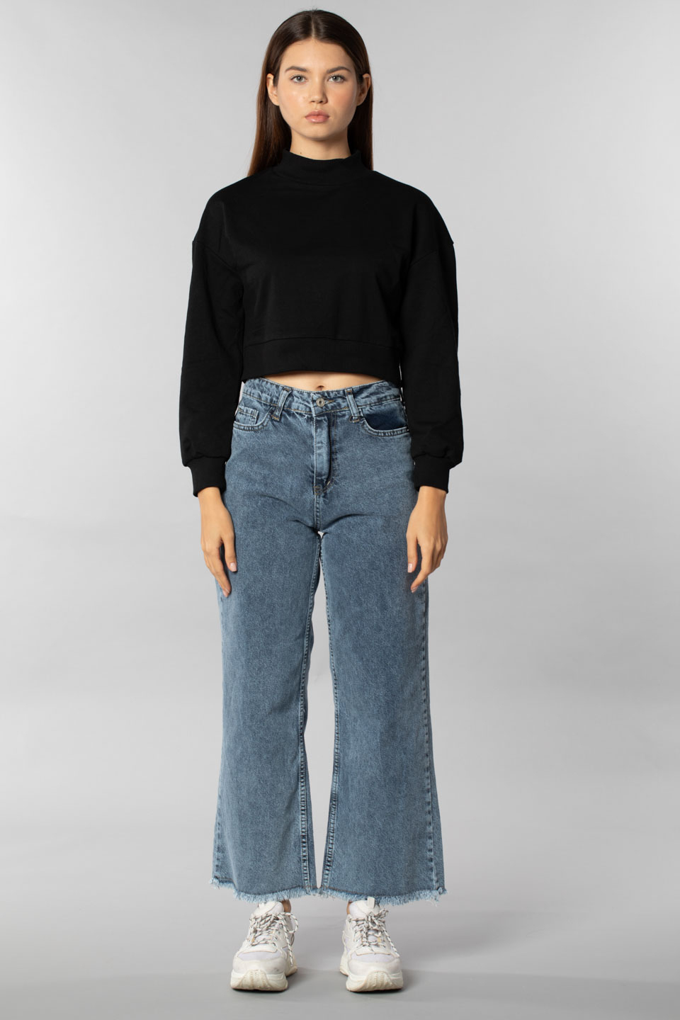 Yarım balıkçı uzun kollu sweatshirt-6295 Siyah