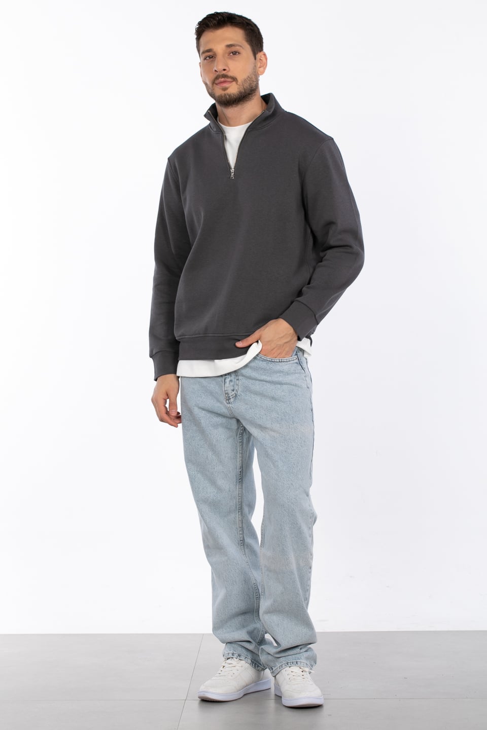 Yarım fermuarlı dik yaka sweat-5259-2 Antrasit