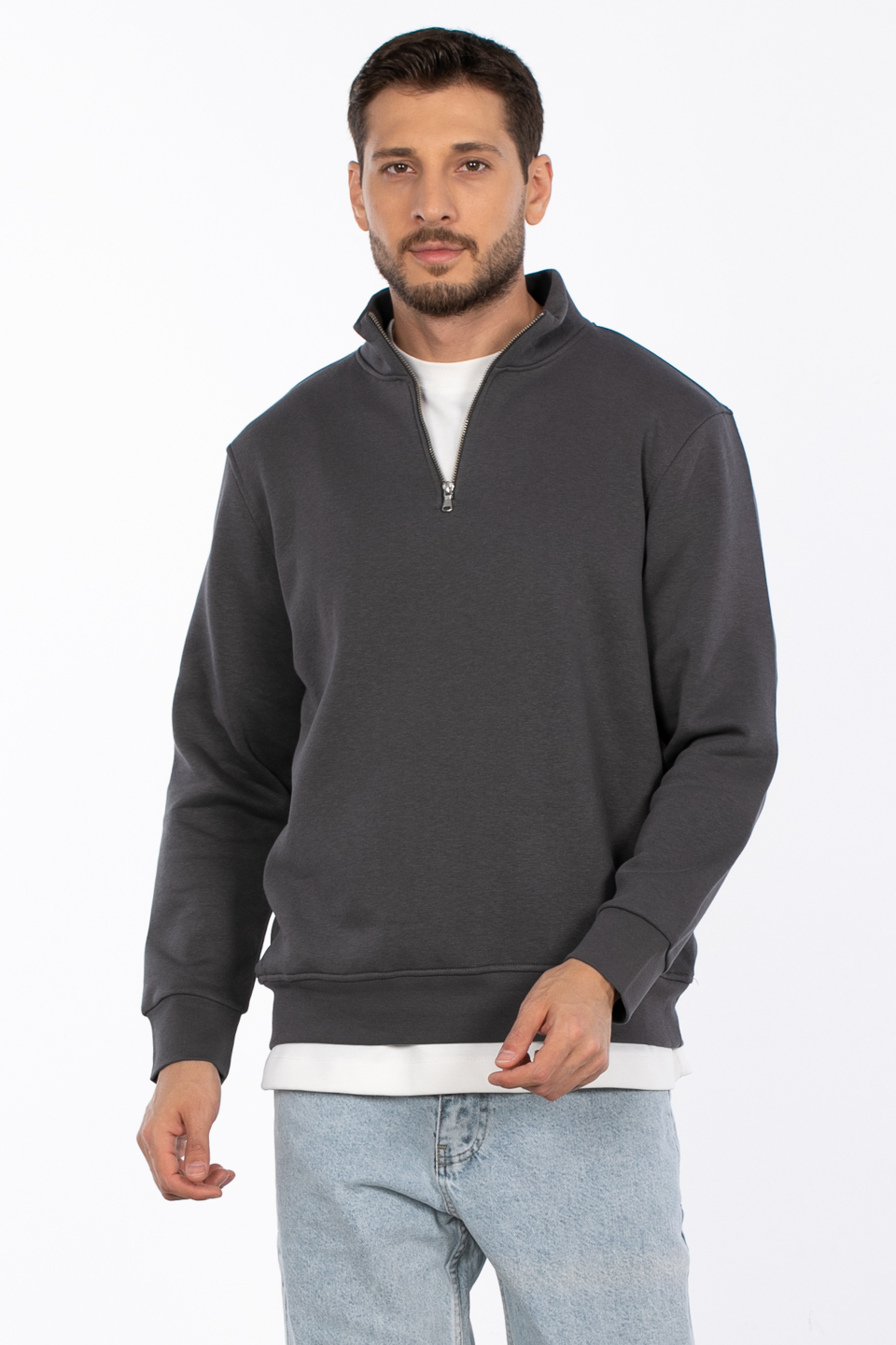 Yarım fermuarlı dik yaka sweat-5259-2 Antrasit