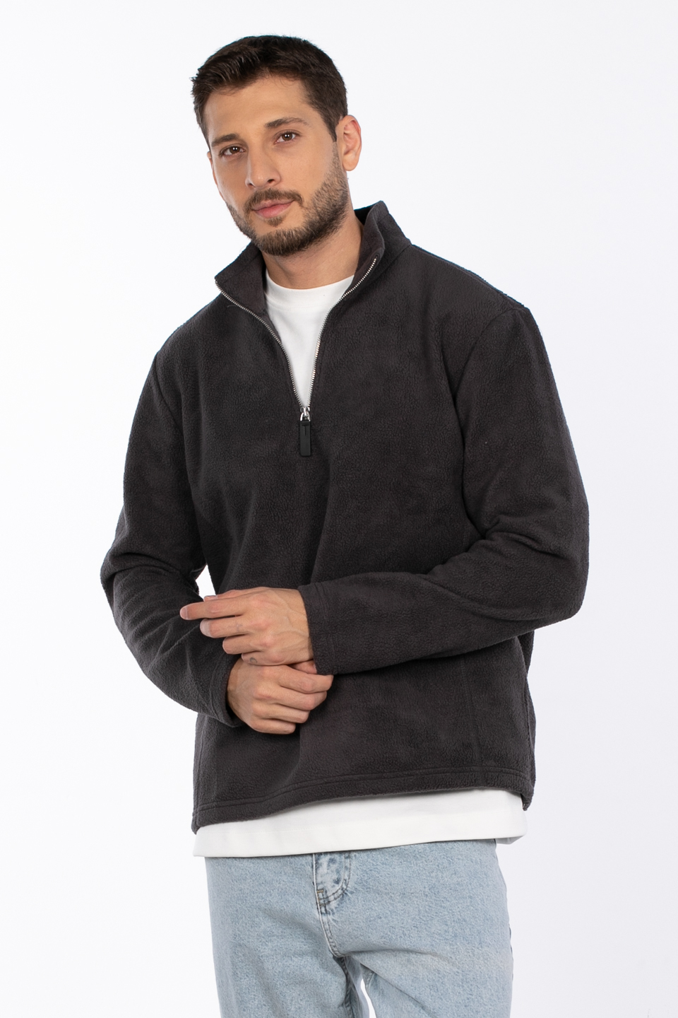 Yarım fermuarlı dik yaka sweat-6053 Antrasit