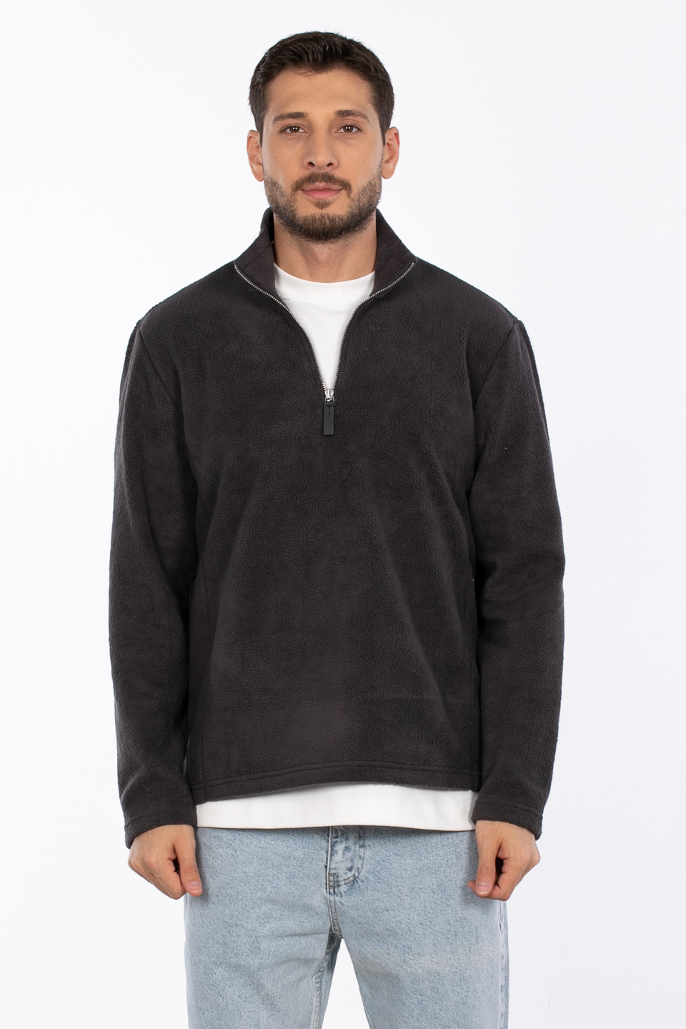 Yarım fermuarlı dik yaka sweat-6053 Antrasit