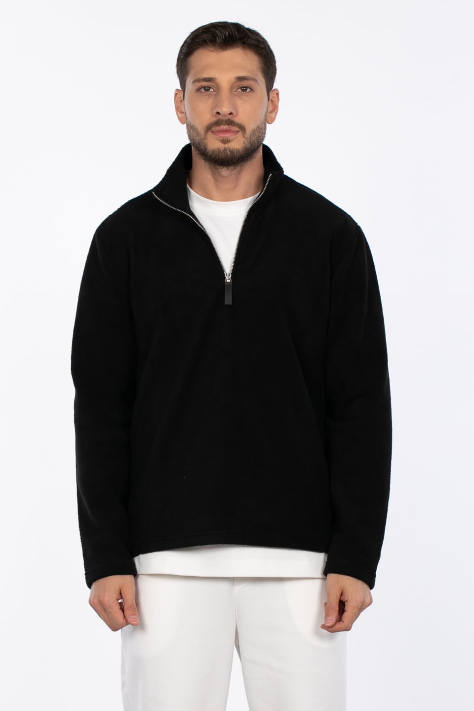 Yarım fermuarlı dik yaka sweat-6053 Siyah