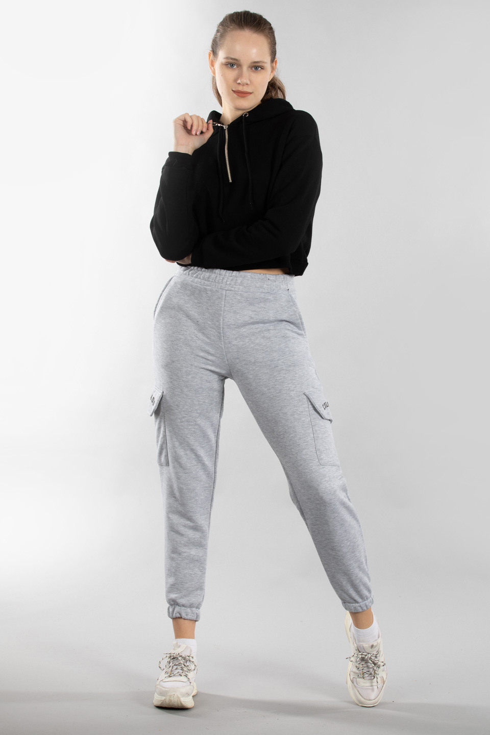 Yarım fermuarlı kapüşonlu sweatshirt-4280 Siyah
