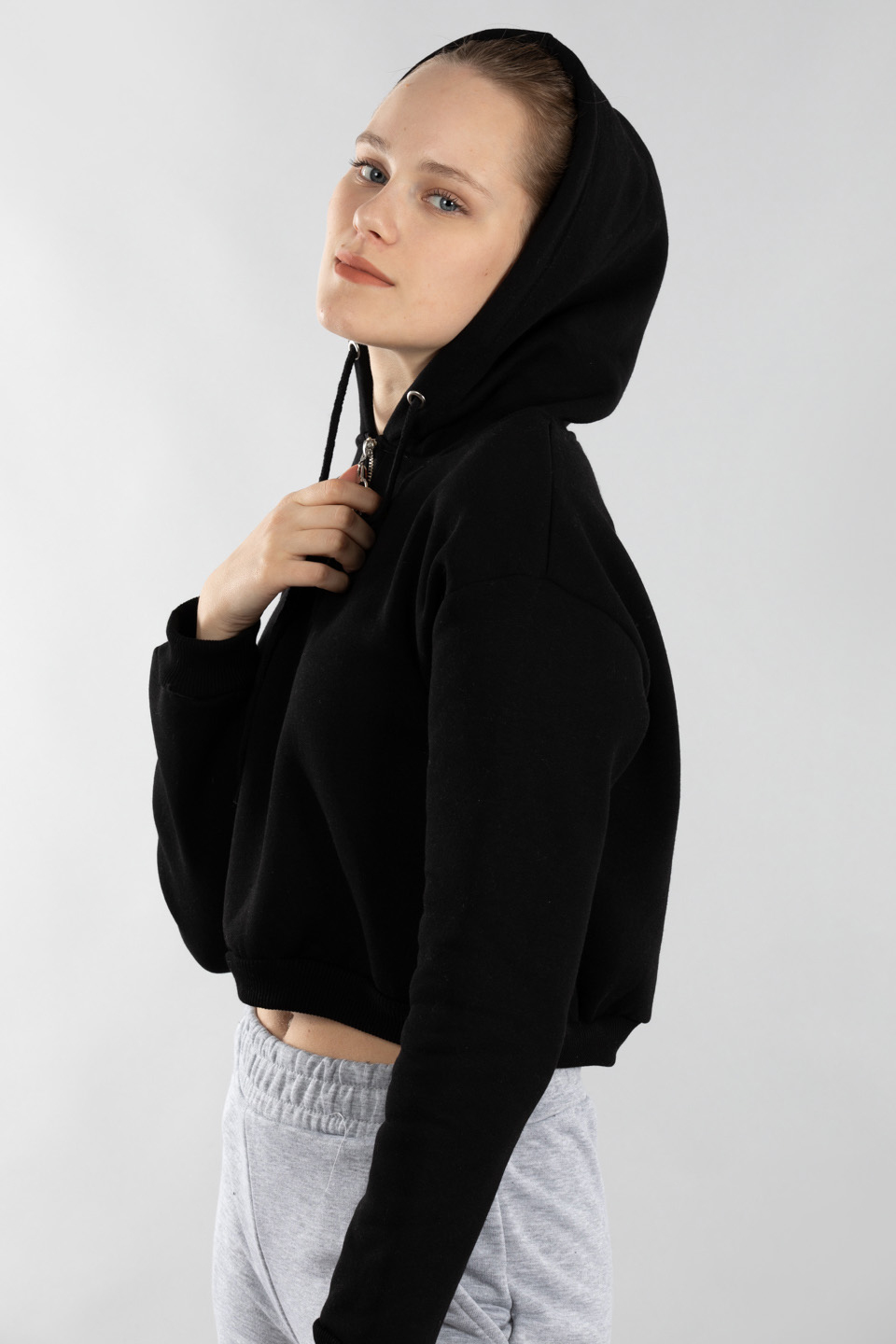 Yarım fermuarlı kapüşonlu sweatshirt-4280 Siyah