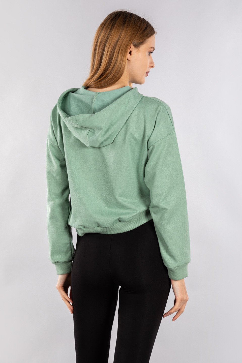 Yarım fermuarlı kapüşonlu sweatshirt-7005 Mint