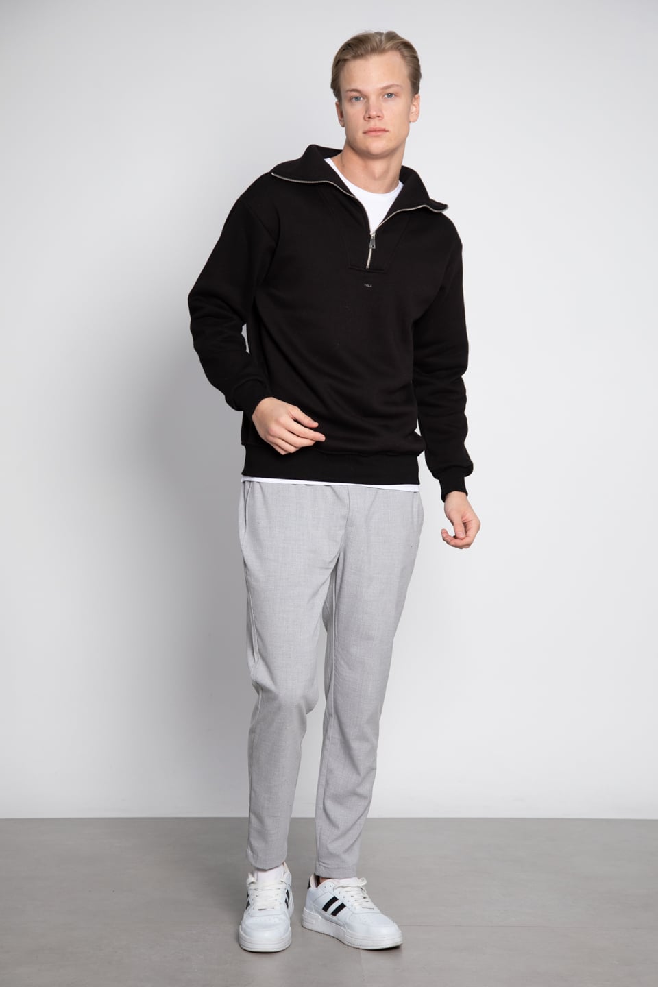 Yarım fermuarlı oversize sweat-2002 Siyah