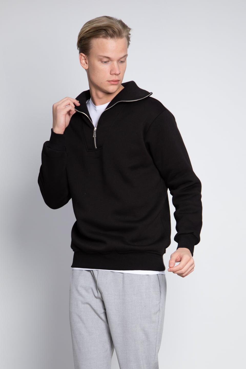 Yarım fermuarlı oversize sweat-2002 Siyah