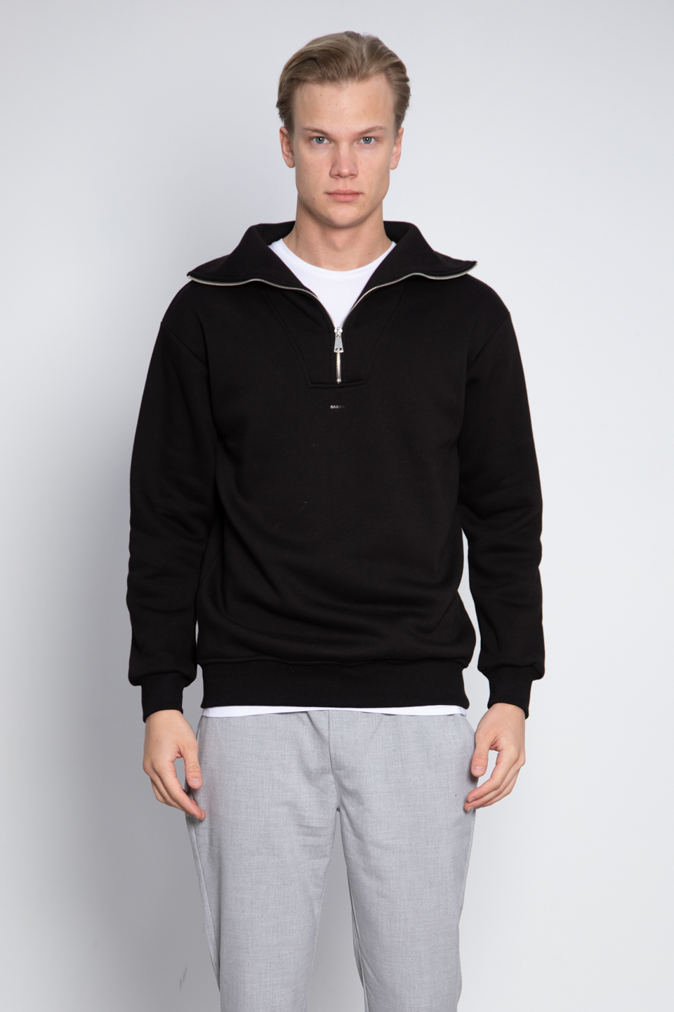 Yarım fermuarlı oversize sweat-2002 Siyah