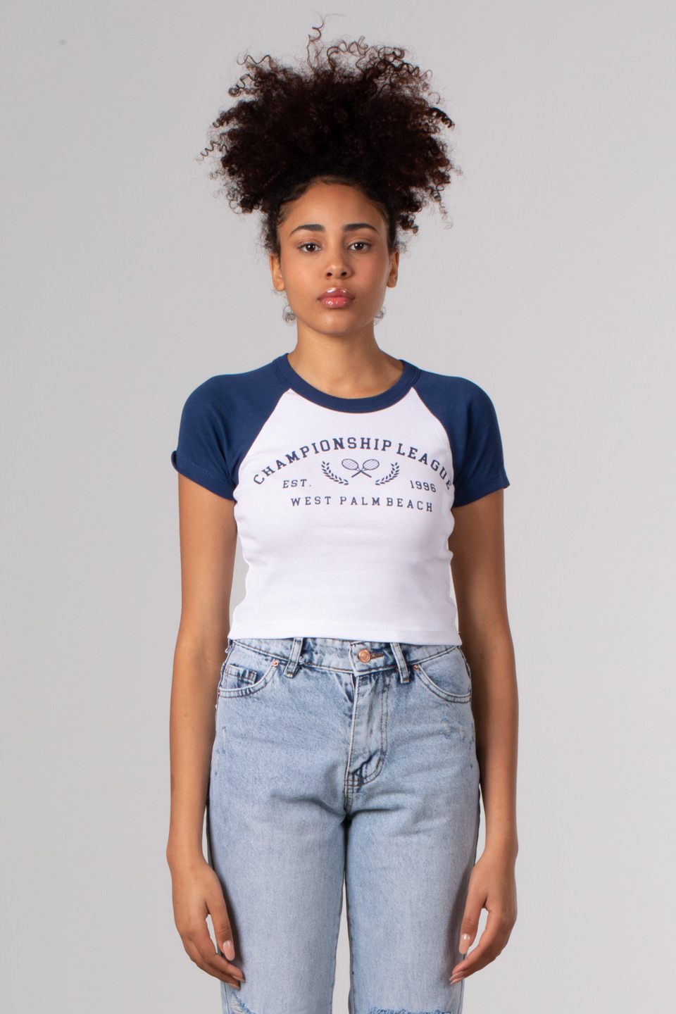 Yazı baskılı garnili crop-4107 Beyaz