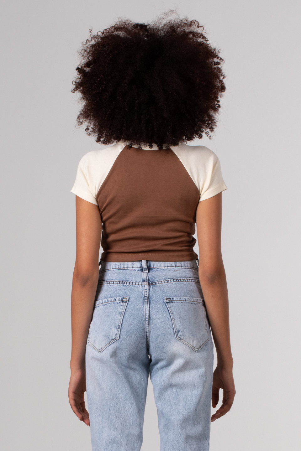 Yazı baskılı garnili crop-4107 Kahve