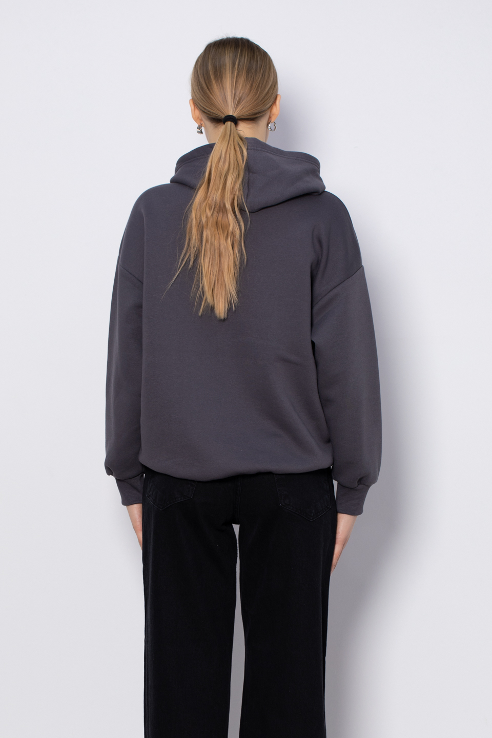 Yazı baskılı kapüşonlu sweatshirt-DVN0424 Antrasit