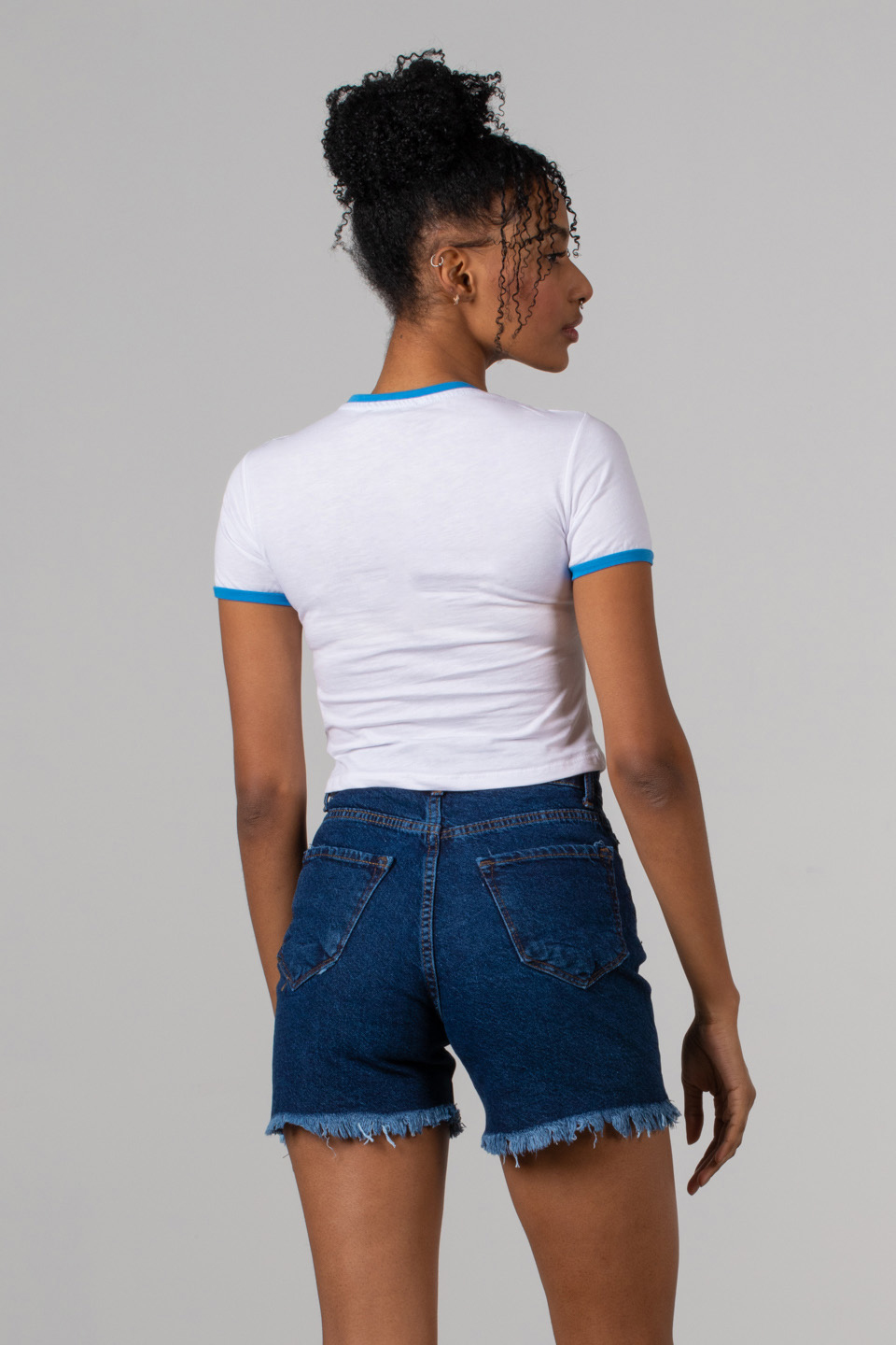 Yazı baskılı kısa t-shirt-2525 Beyaz
