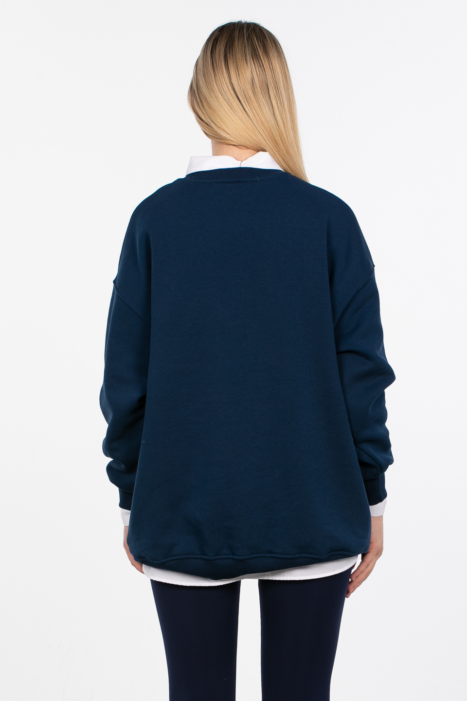 Yazı baskılı oversize sweatshirt-DVN0845 Lacivert