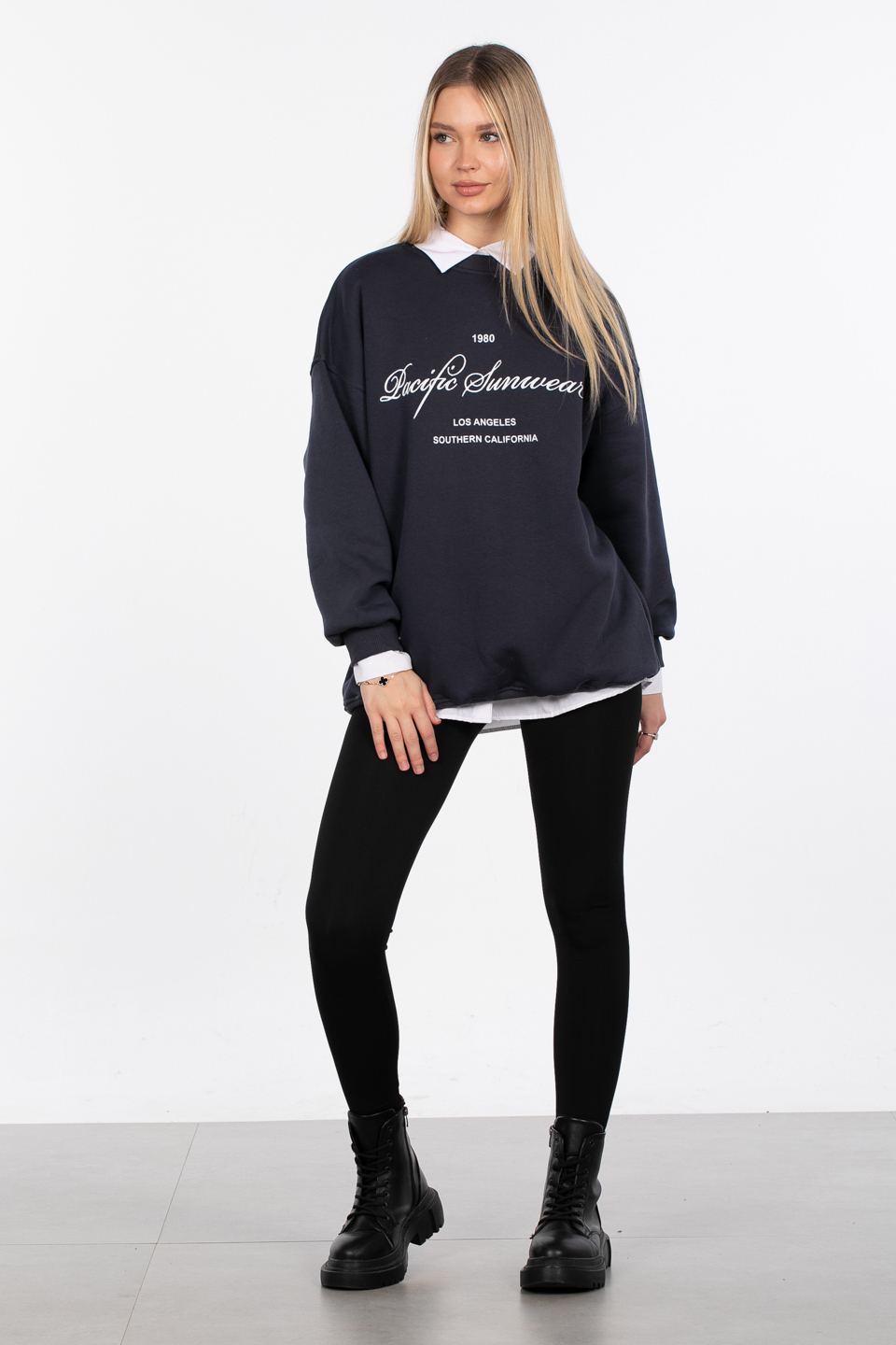 Yazı baskılı oversize sweatshirt-DVN0845 Antrasit