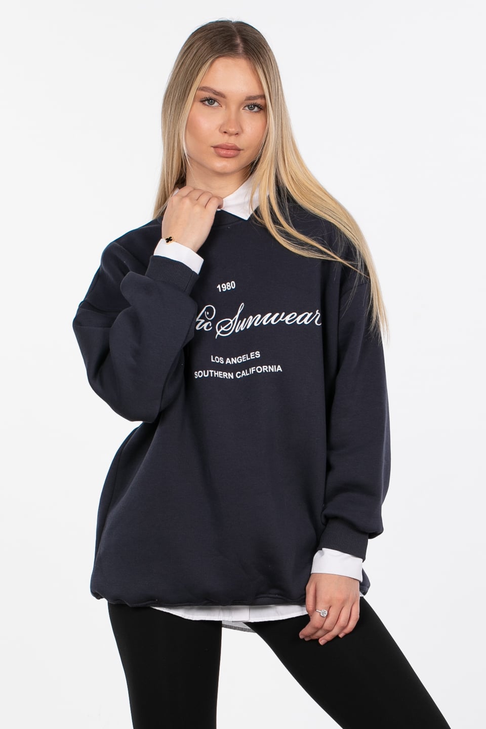 Yazı baskılı oversize sweatshirt-DVN0845 Antrasit
