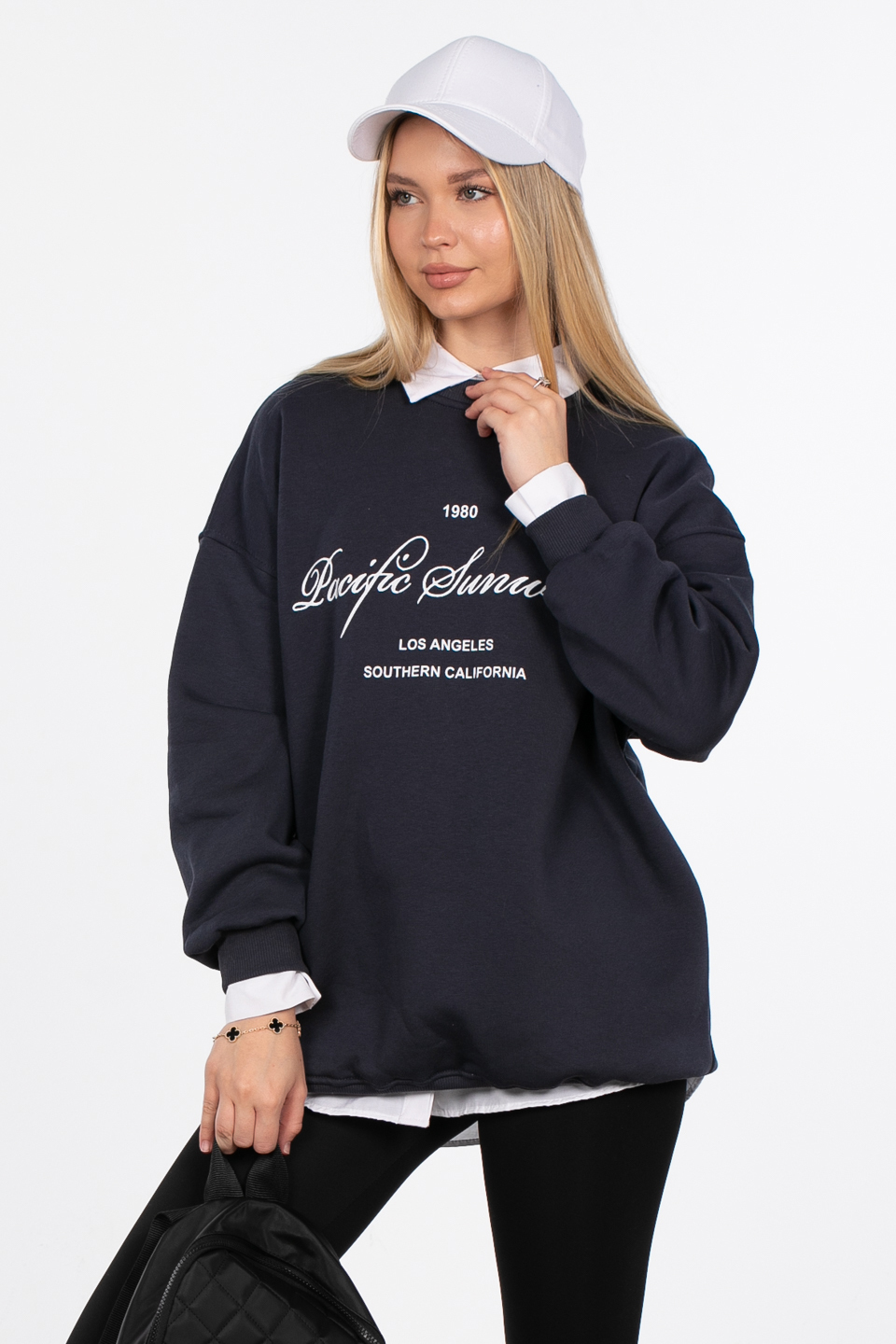 Yazı baskılı oversize sweatshirt-DVN0845 Antrasit