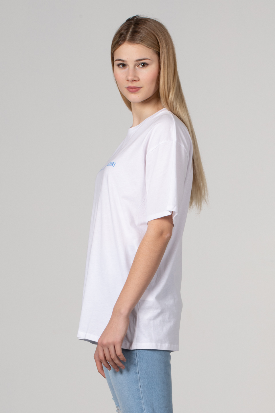 Yazı baskılı oversize t-shirt-2498 Beyaz