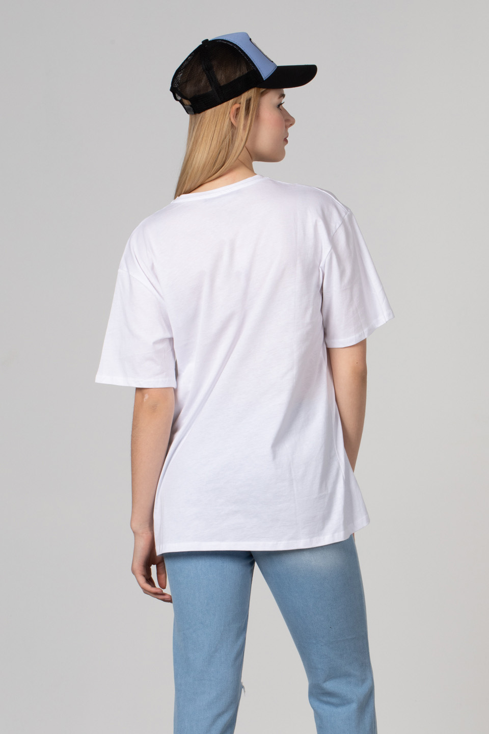 Yazı baskılı oversize t-shirt-2498 Beyaz