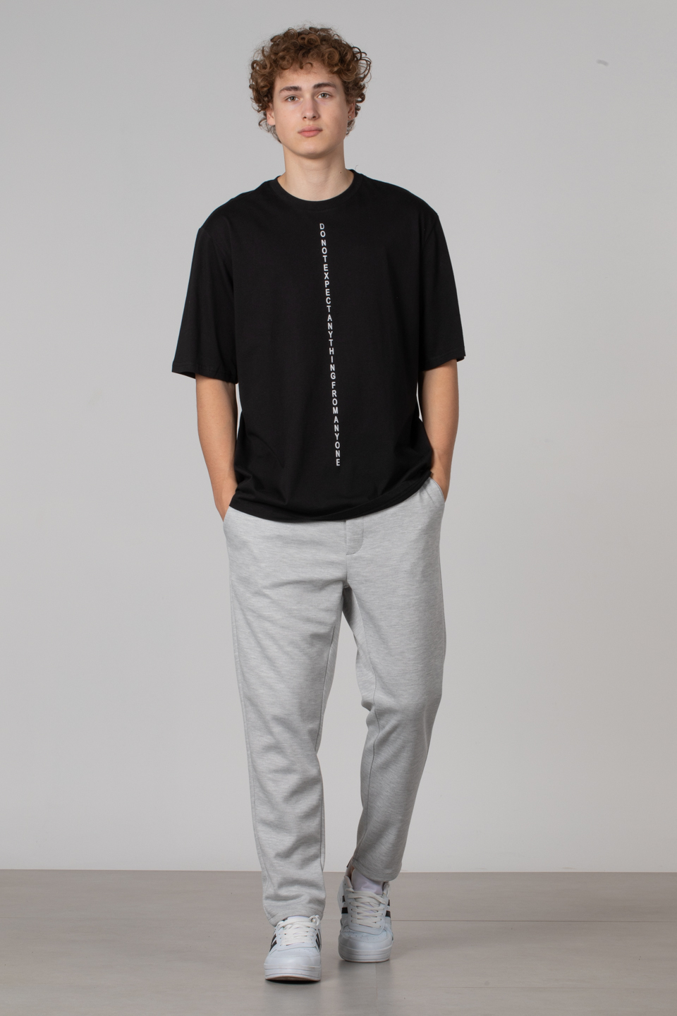 Yazı baskılı oversize t-shirt-2607 Siyah