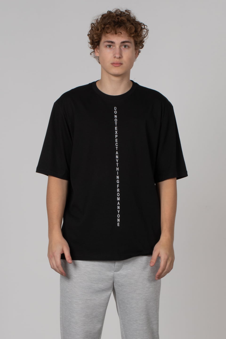 Yazı baskılı oversize t-shirt-2607 Siyah