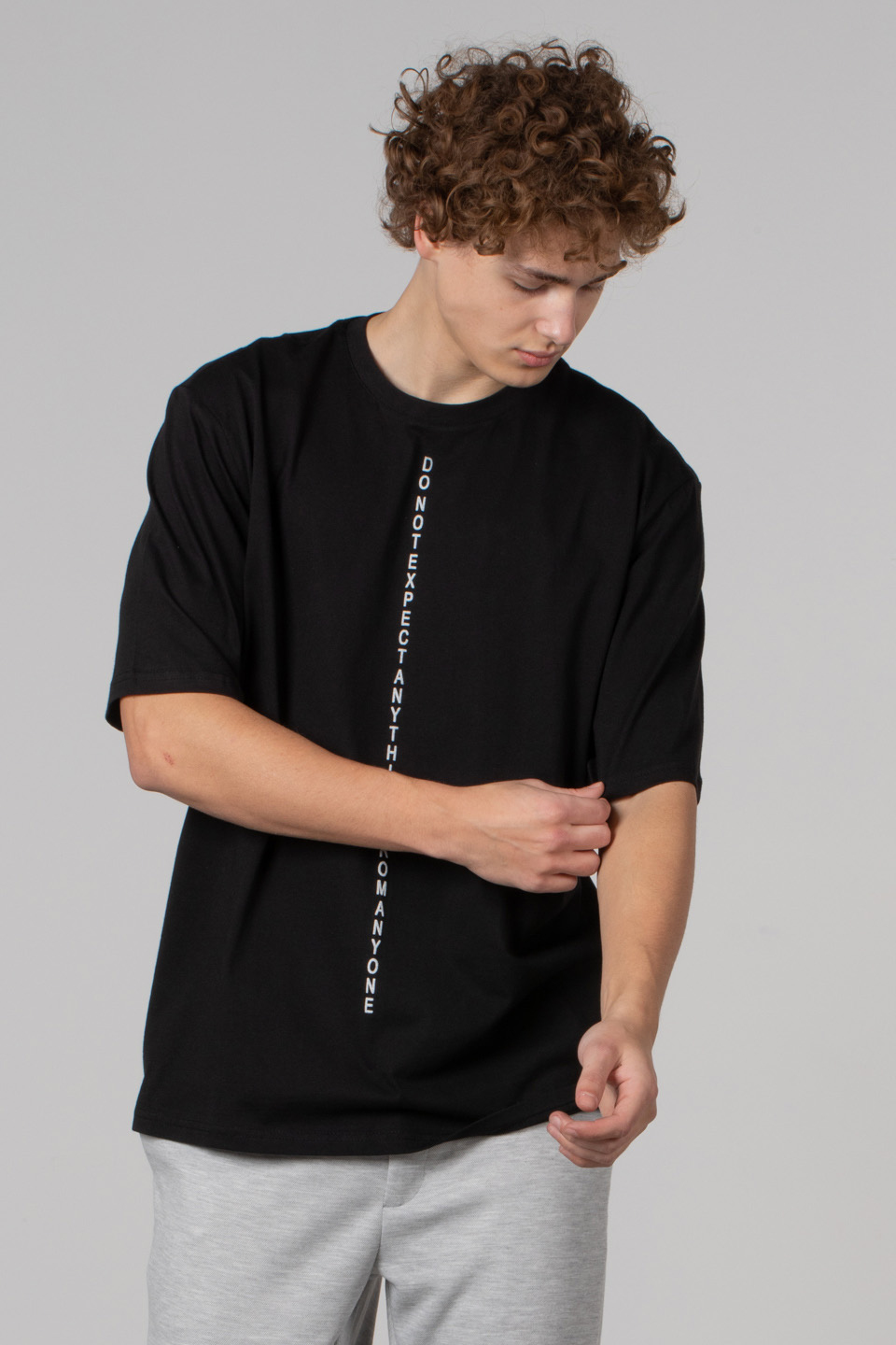 Yazı baskılı oversize t-shirt-2607 Siyah