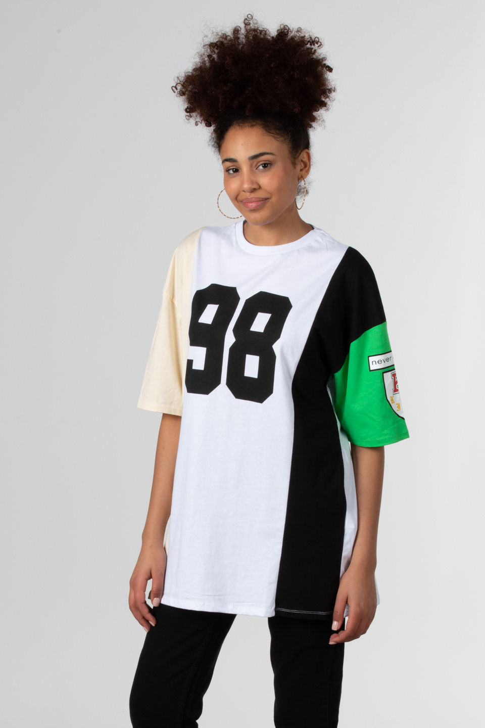 Yazı baskılı oversize t-shirt-81409 Siyah/Beyaz