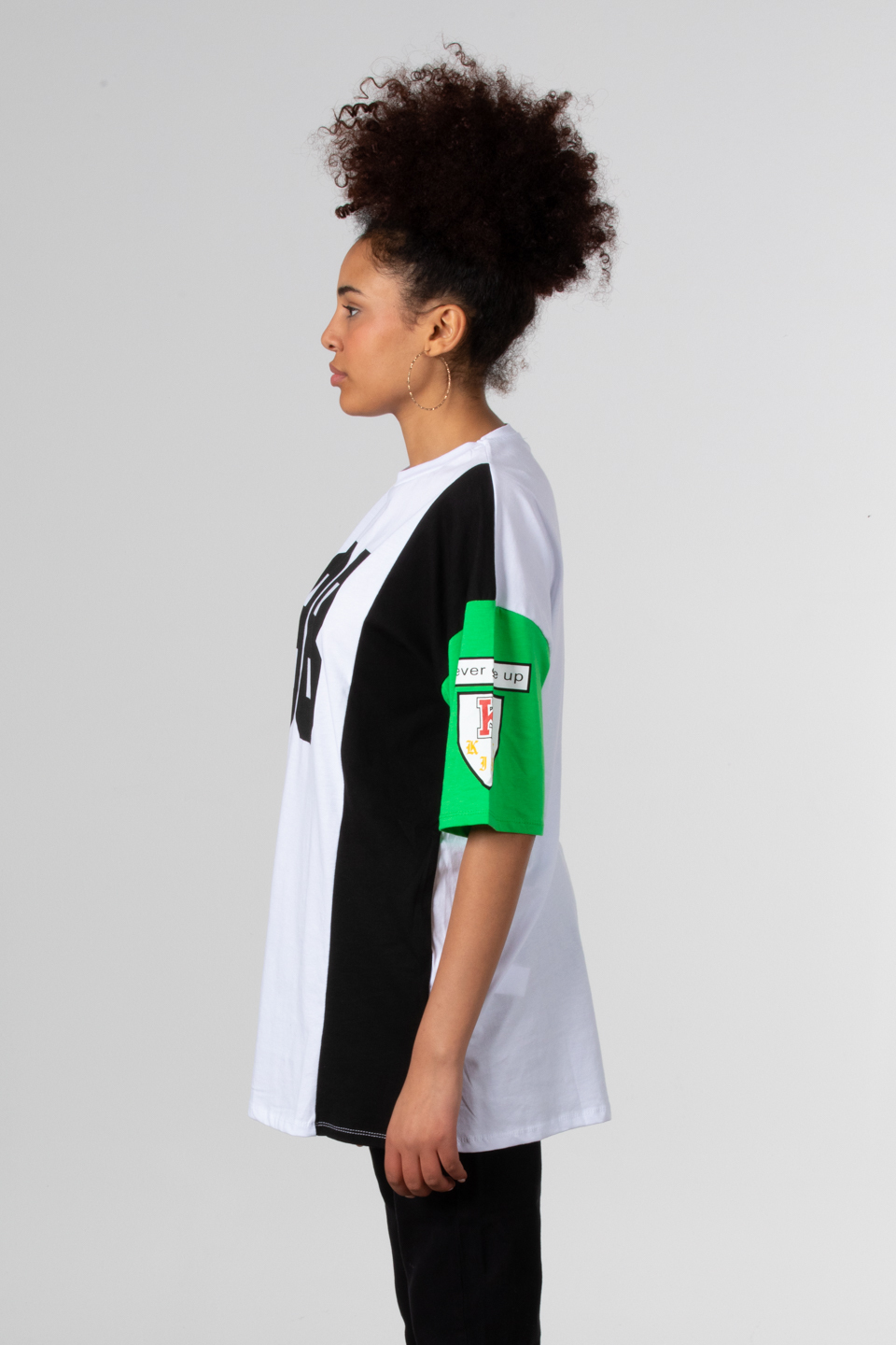 Yazı baskılı oversize t-shirt-81409 Siyah/Beyaz