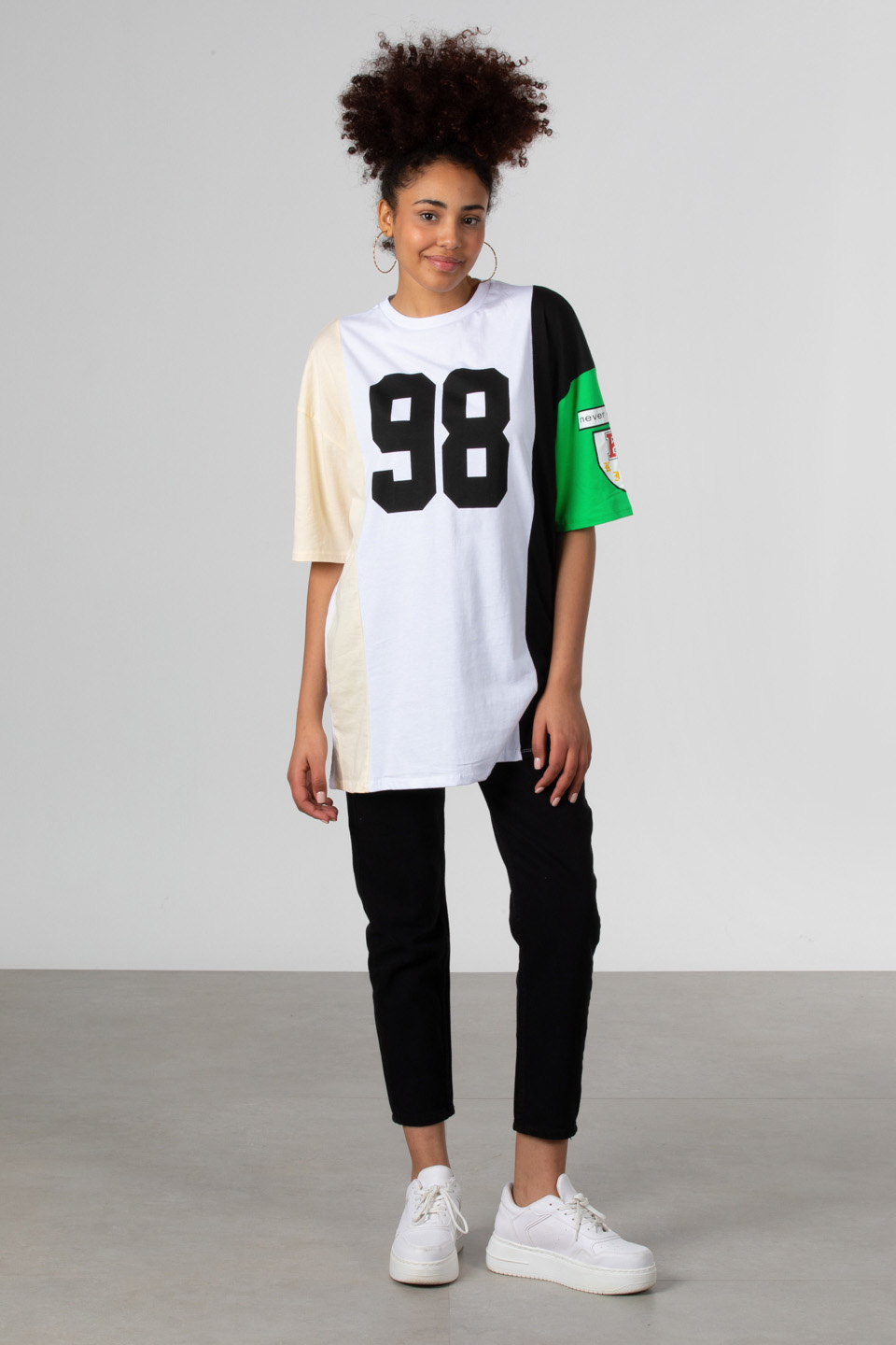 Yazı baskılı oversize t-shirt-81409 Siyah/Beyaz