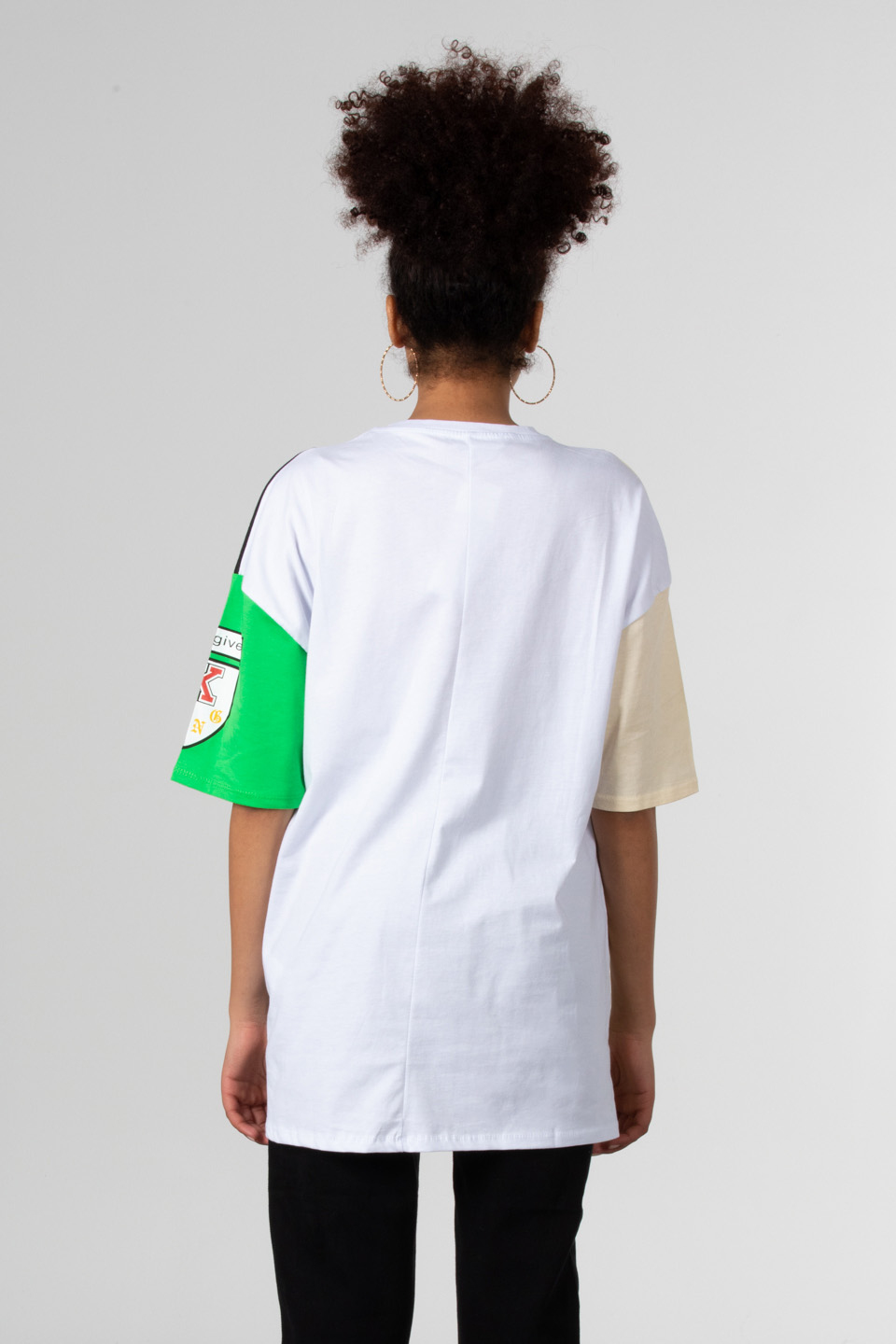 Yazı baskılı oversize t-shirt-81409 Siyah/Beyaz