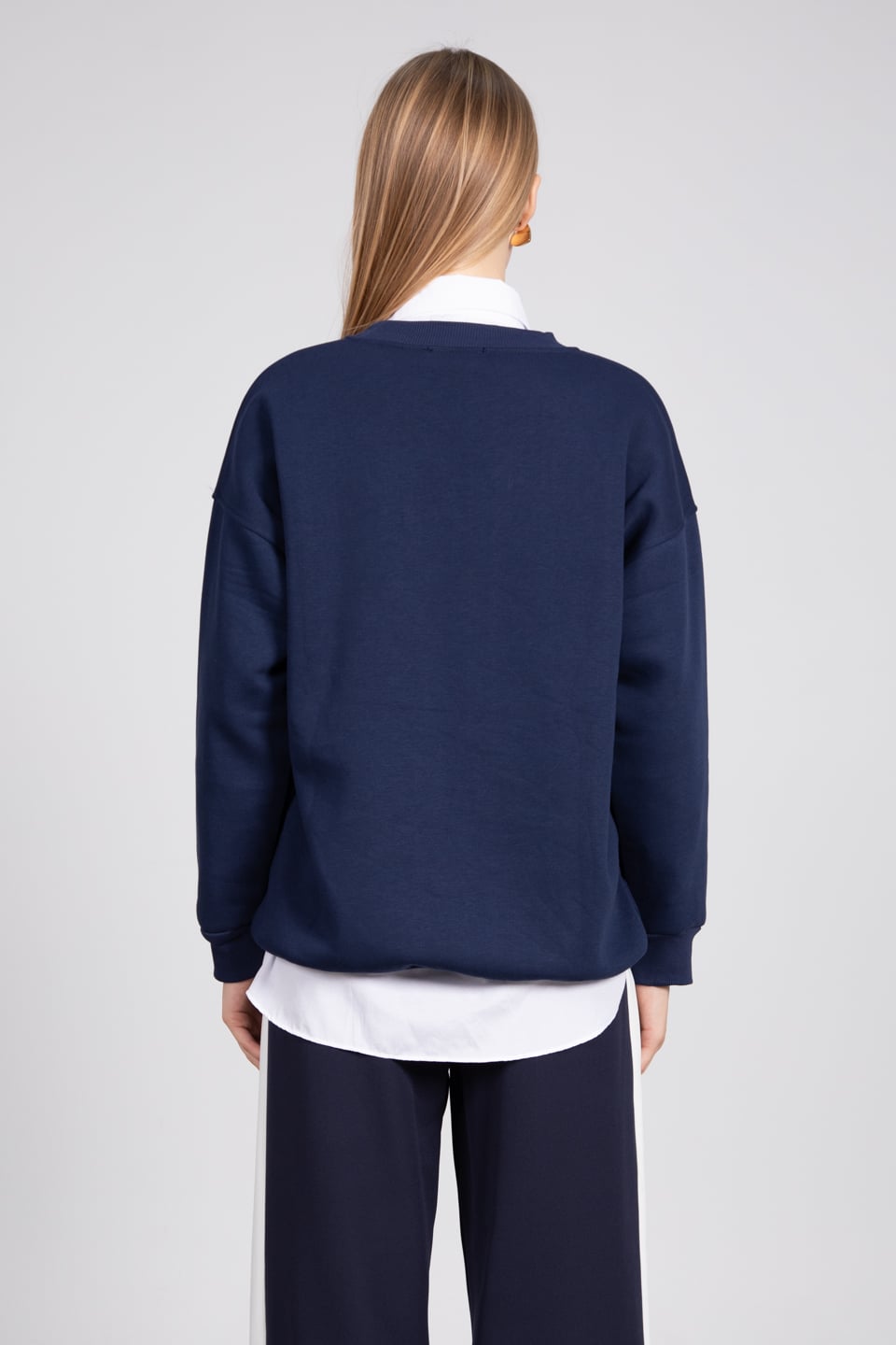 Yazı baskılı sweatshirt-81893 Lacivert