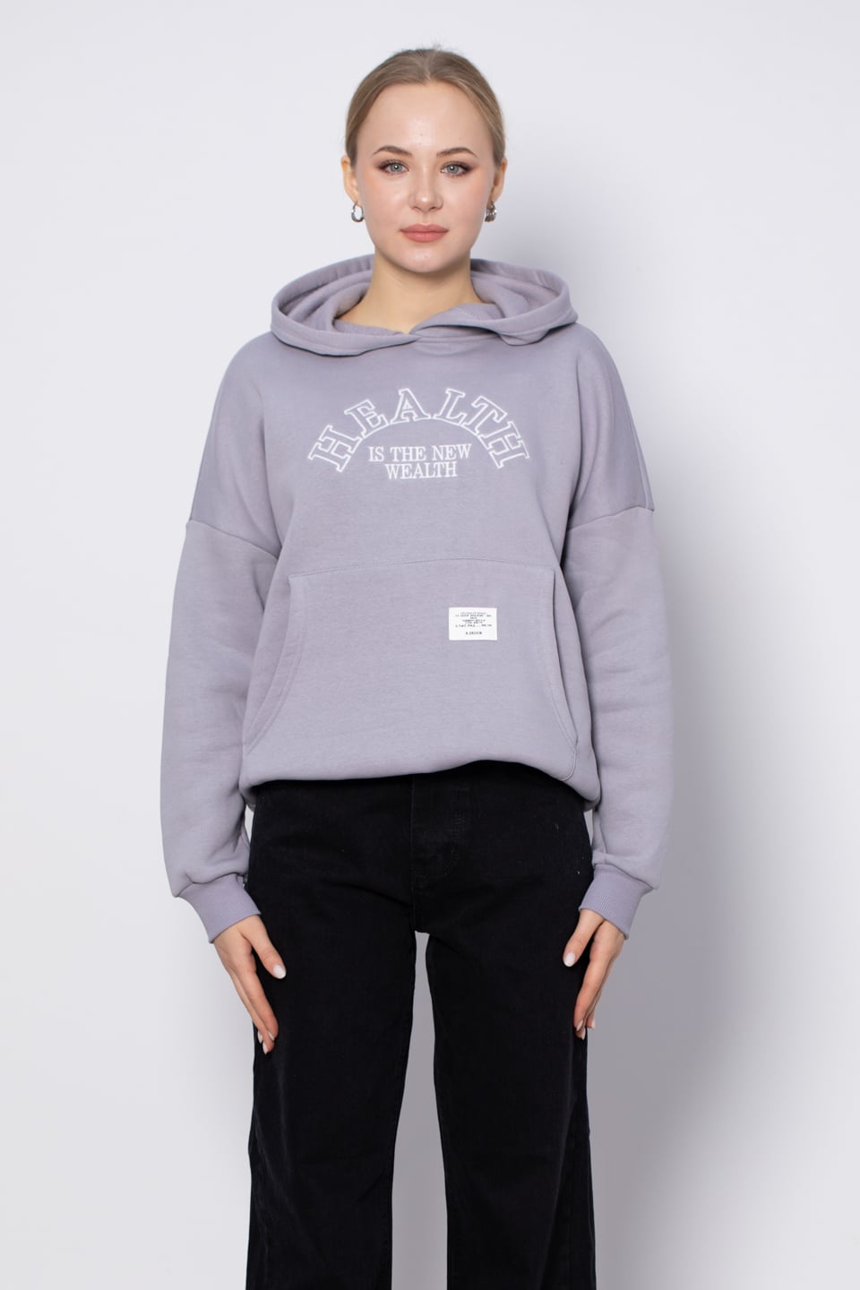 Yazı detaylı kapüşonlu sweatshirt-DVN0457 Boyalı Gri