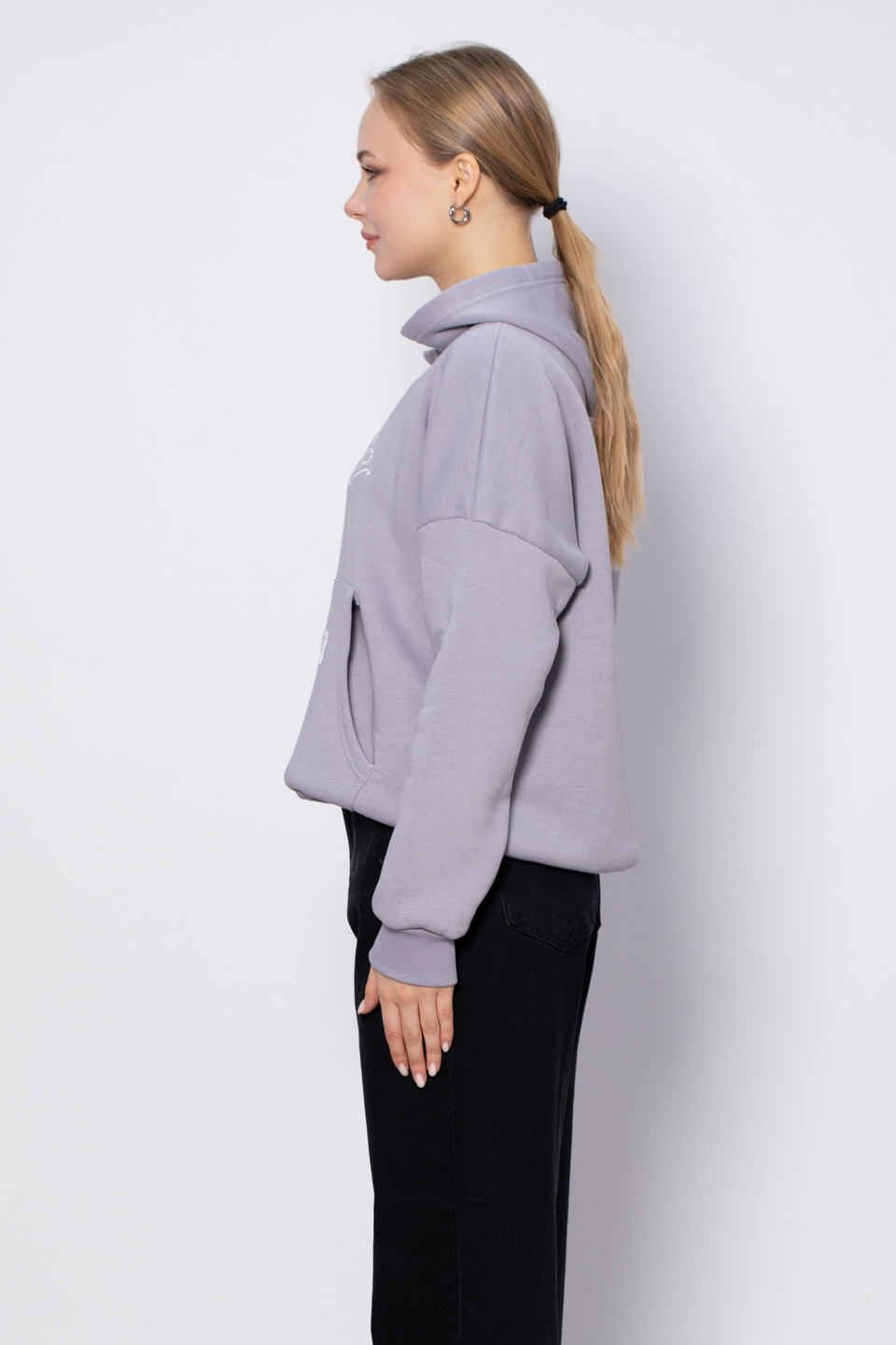 Yazı detaylı kapüşonlu sweatshirt-DVN0457 Boyalı Gri
