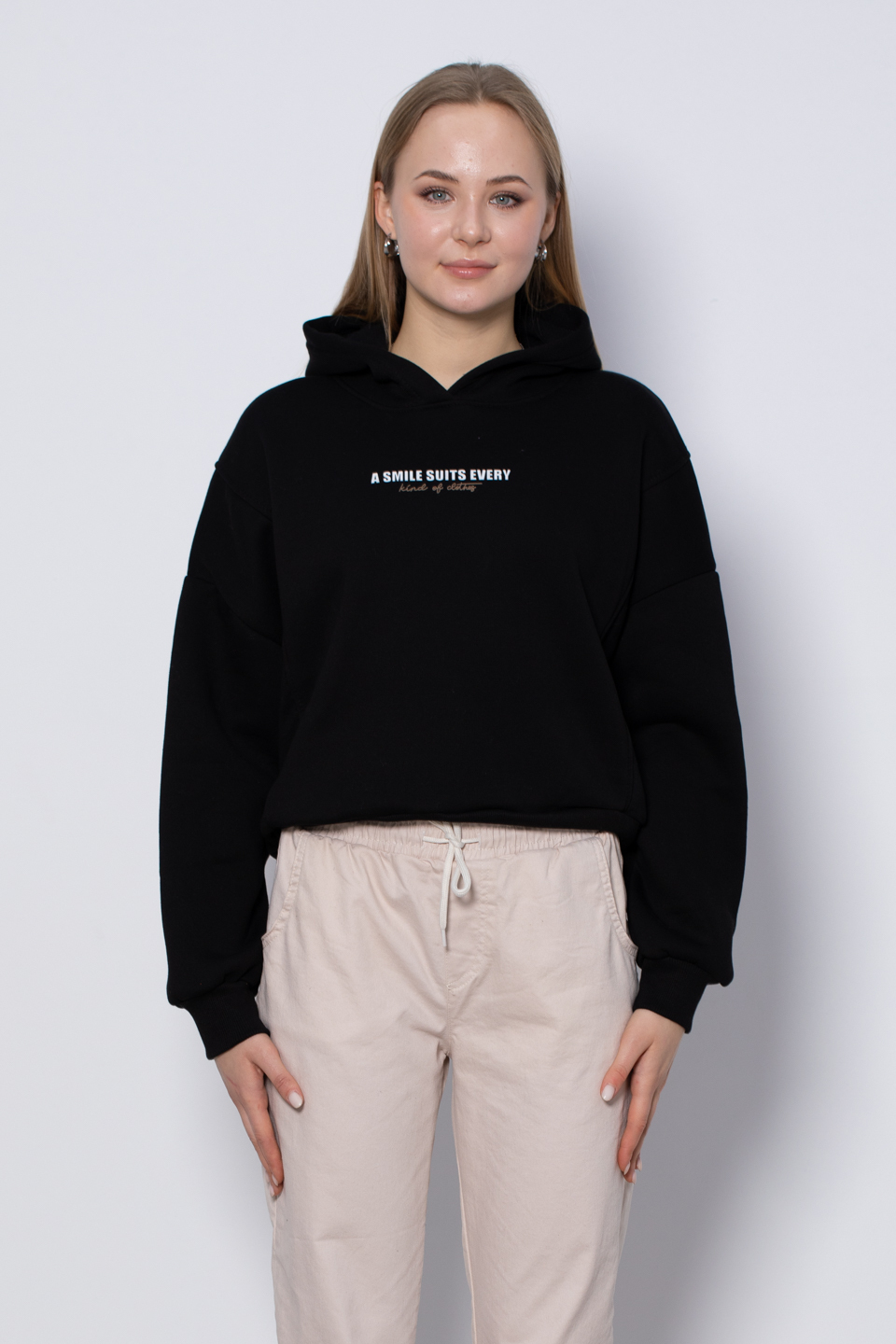 Yazı detaylı kapüşonlu sweatshirt-DVN0435 Siyah